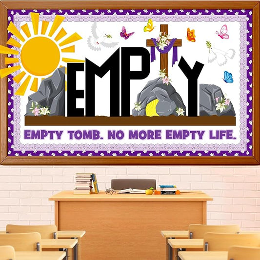 Easter Empty Tomb Bulletin Board Decoration Set, Spring Religious Jesus Classroom Decorations Christian Cross Butterflies Cutouts April Library Church Sunday School Wall Window Door Decor for Teacher