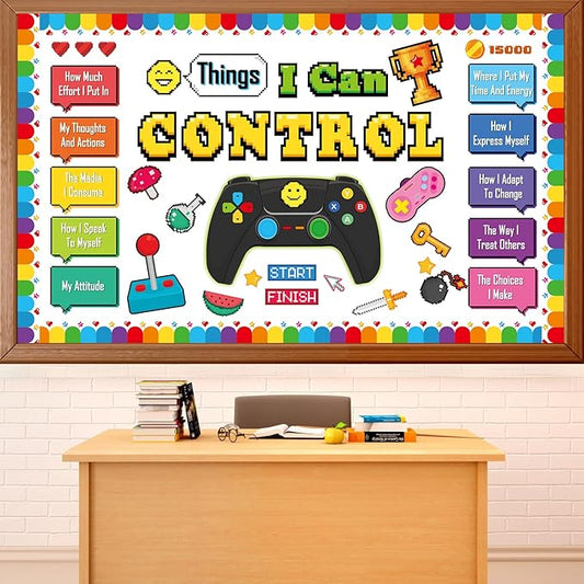 Things I Can Control Bulletin Board Set Video Game Classroom Bulletin Board Decorations Mental Health Growth Mindset Cutouts for Back to School Classroom Students Teachers Chalkboard Wall Decor