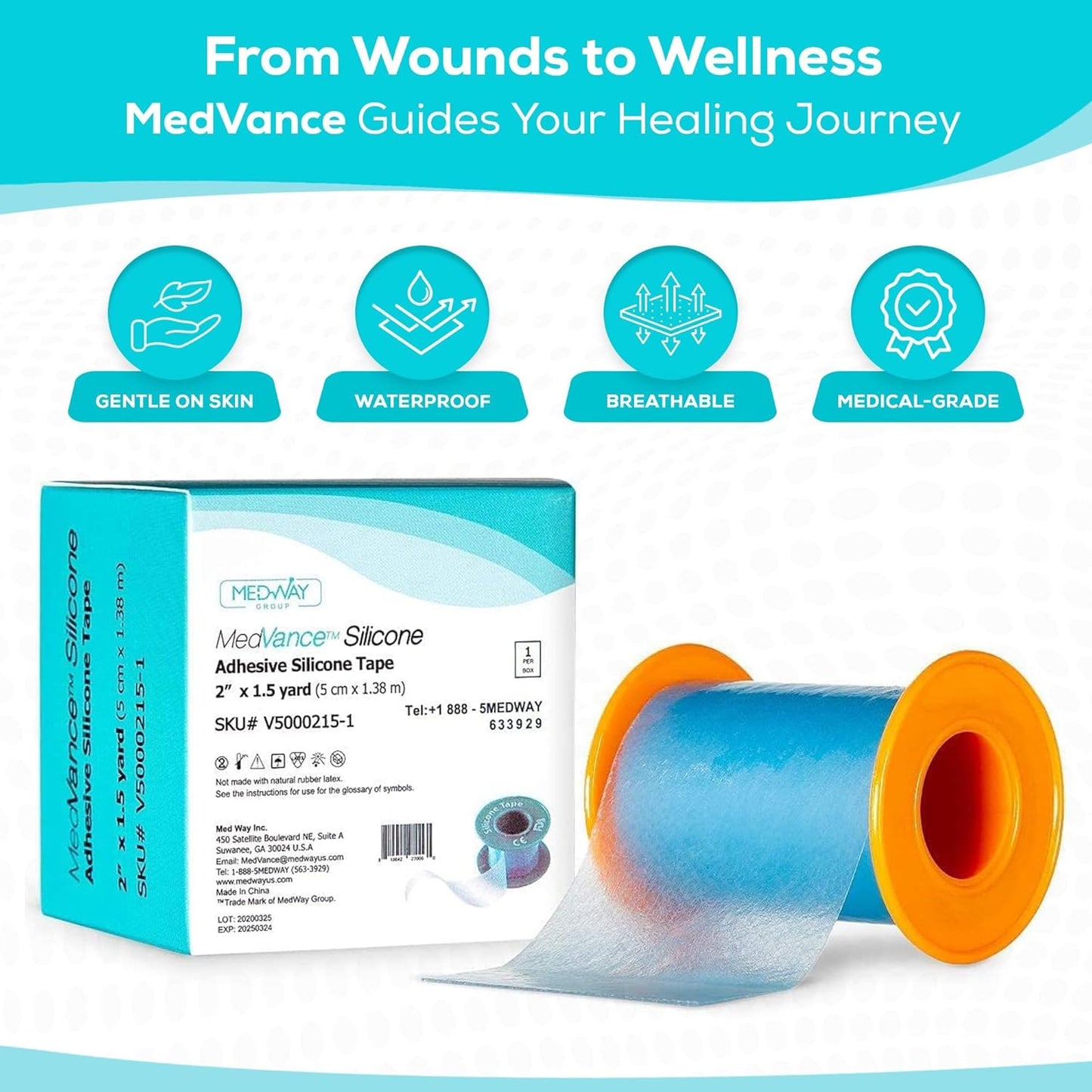 Medvance Cuttable Soft Silicone Tape - Waterproof Breathable Tape for All Skin Types - Easy Apply Non Stick Tape for Wounds - Adhesive Silicone Bandages for Blisters (3 Pack, 4.5 Feet Rolls)
