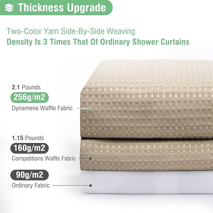 Dynamene Stall Fabric Shower Curtain - 54 inch Wide Waffle Weave Weighted Thick Cloth Shower Curtains for Bathroom, Heavy Duty Hotel Spa Luxury Bath Curtain Set with 10 Hooks, 54x72, Beige/Khaki
