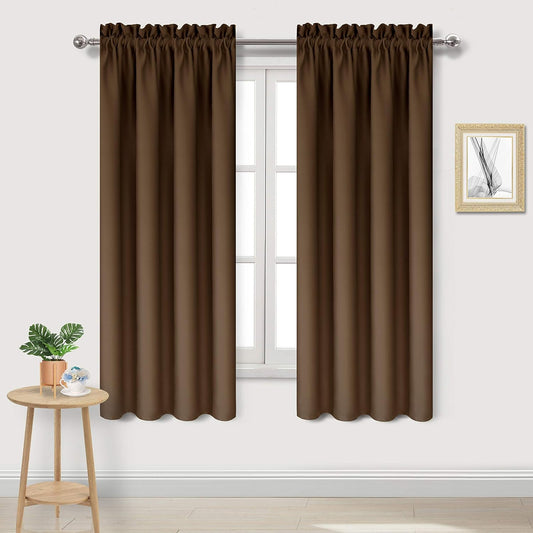 DWCN Brown Room Darkening Blackout Curtains - Rod Pocket Thermal Insulated Privacy Energy Saving Window Curtain Drapes 42x 72 inch Length, Set of 2 Bedroom Living Room Curtains