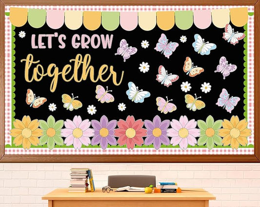 Spring Bulletin Board Set Spring Butterfly Classroom Decoration Set Butterfly & Flowers Cutouts Colorful Floral Decor for School Teacher Classroom Nursery Chalkboard Spring Door Wall Decor