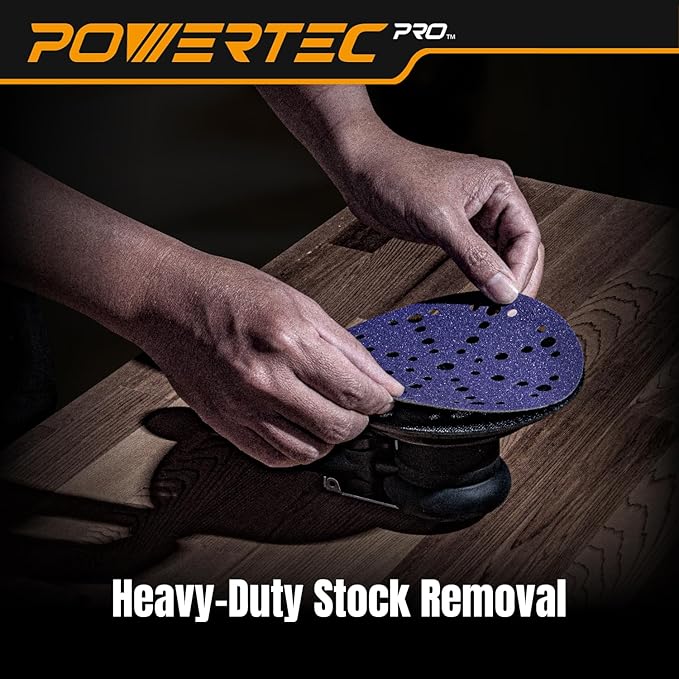 POWERTEC PRO 46101Z 50PK 6 Inch 49 Holes Sanding Disc & Abrasive Cleaning Stick, 80 Grit Zirconia Hook and Loop Film Backing Sandpaper for Festool Random Orbital Sanders-Automotive, Metal, Woodworking