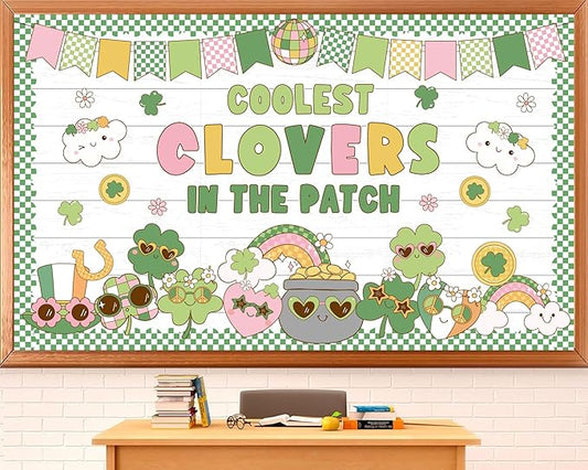 St. Patrick's Day Bulletin Board Set Classroom Decorations Irish Clover Bulletin Board Decorations Lucky Shamrock Cutouts for Bulletin Board St.Patrick’s Party Supply Classroom Chalkboard Wall Decor