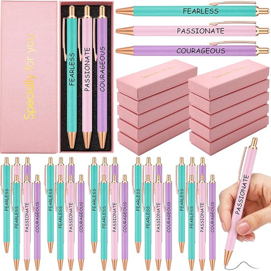 Tenceur 50 Pcs Pink Thank You Gifts for Women Bulk Employee Appreciation Gift Set with 30 Luxury Ballpoint Pens 10 Greeting Cards and 10 Gift Boxes for Teacher Nurse Coworker Volunteers(Inspire)