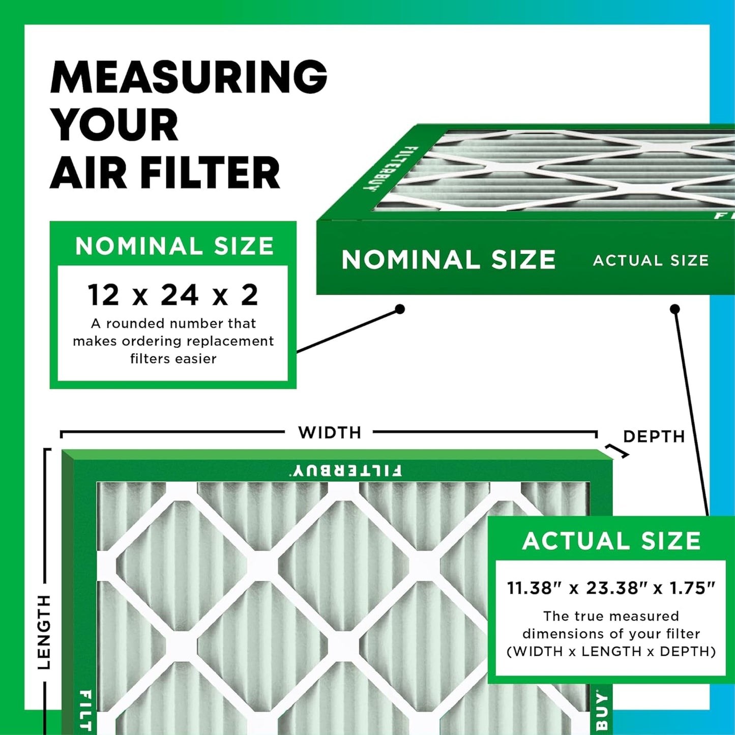Filterbuy 12x24x2 Air Filter MERV 11 (MPR 1200) Allergen Defense Replacement (4-Pack), Electrostatic Pleated HVAC AC Furnace Filters, Made in USA (Actual Size: 11.38 x 23.38 x 1.75)