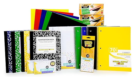 School Supply Boxes | High School Writing Pallet (112 Boxes) | Back to School Essentials Kit for Students & Teachers | Includes College-Ruled Filler Paper, College-Ruled Notebooks, 12 ct. Pens, & More