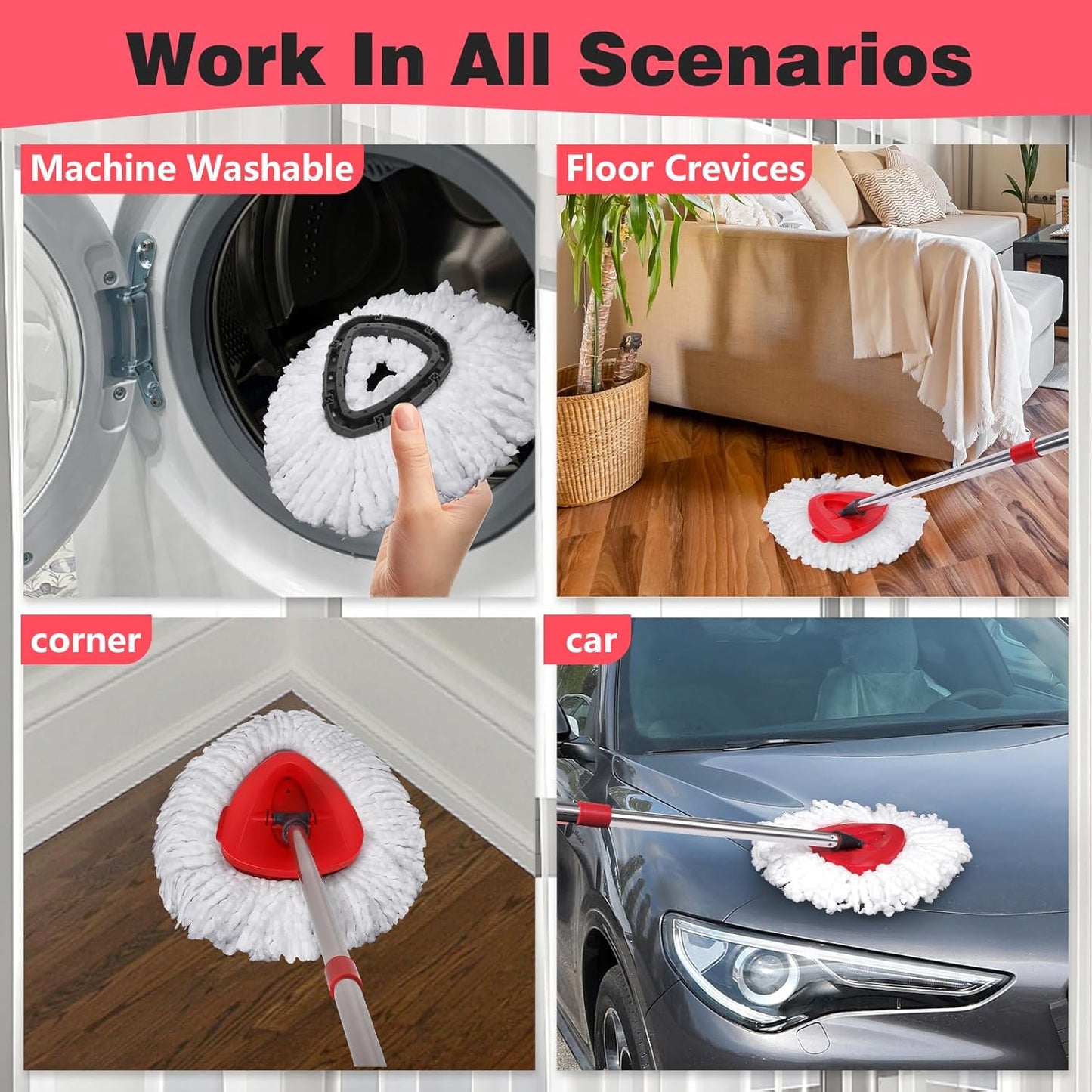 Mop Replacement Heads 2 Pcs & 1 Scrub Brush Combo for Ocedar Easywring 1-Tank System,Microfiber Spin Mop Replacement Head,Machine Washable for Bathroom,Kitchen,Tub and Tile Cleaning