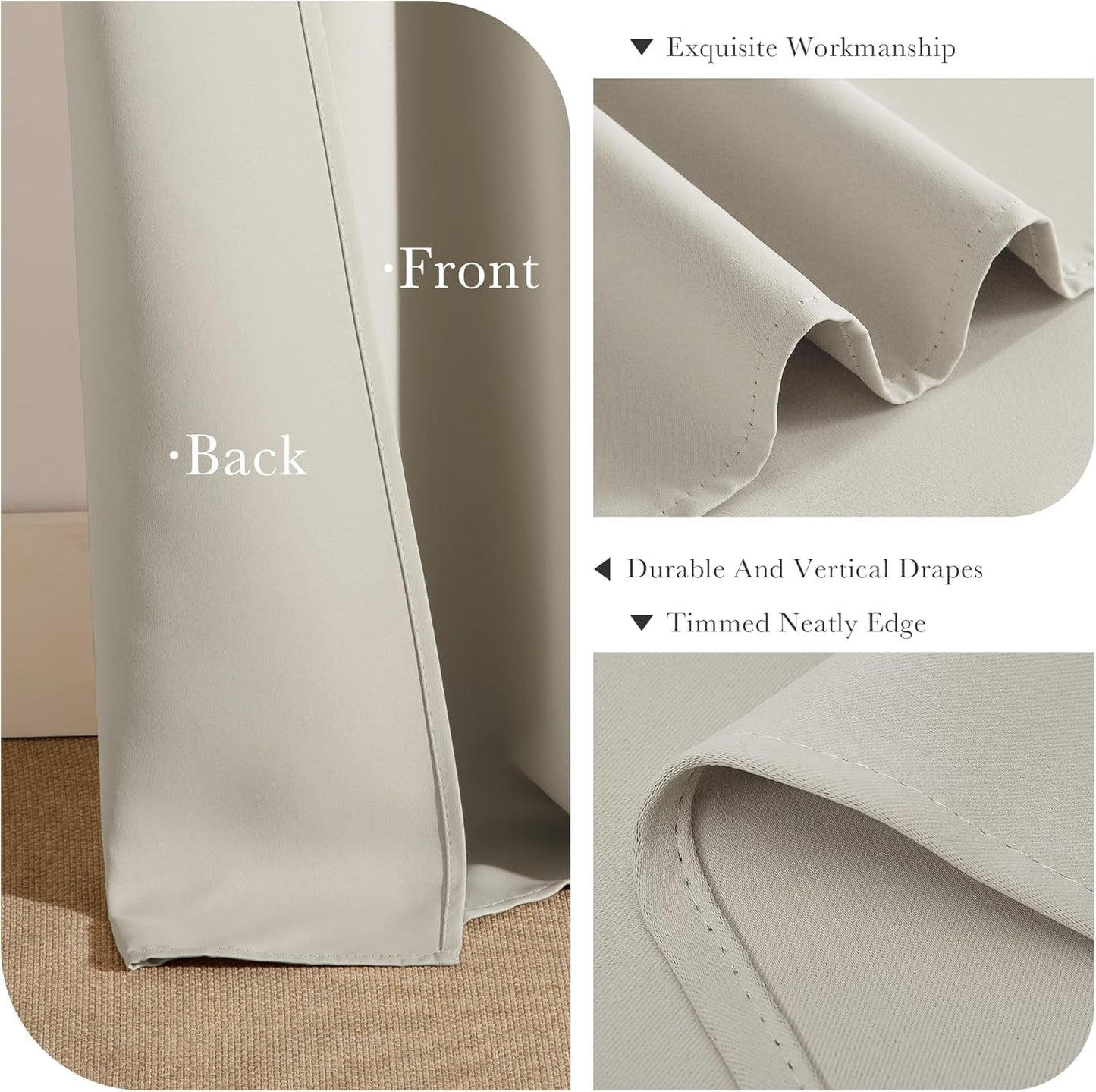 PONY DANCE Cream 94 inch Blackout Curtains Set of 2 - Grommet Window Curtains for Bedroom, Light Blocking Drapes for Living Room,Energy Saving Drape for Window Door, 55 inch Wide