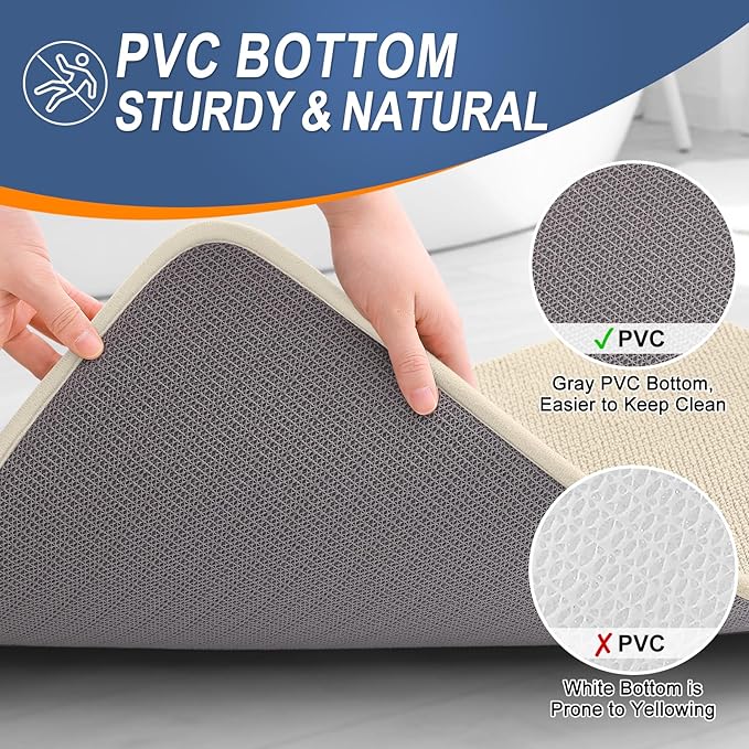 OLANLY Thick Memory Foam Bath Mat Rug 24x16, Extra Soft Absorbent Bathroom Rug, Quick Dry Bath Mats, Non-Slip, Machine Washable Carpet for Bathroom, Tub and Shower, Home Decor Accessories, Sand