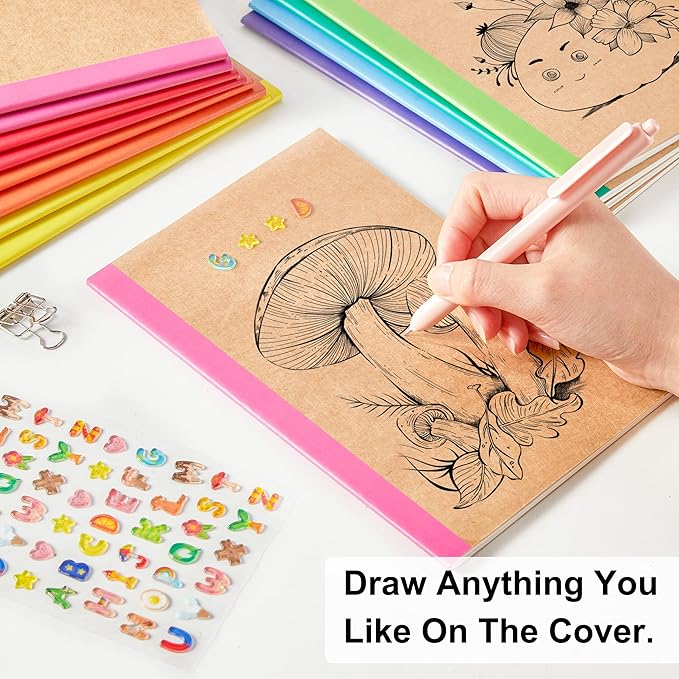 32 Pack Composition Notebooks Bulk, Feela Kraft Cover Lined Blank College Ruled Composition Travel Journals with Rainbow Spines For Women Students Business, 60 Pages, 8.3”x 5.5”, A5, 8 Colors