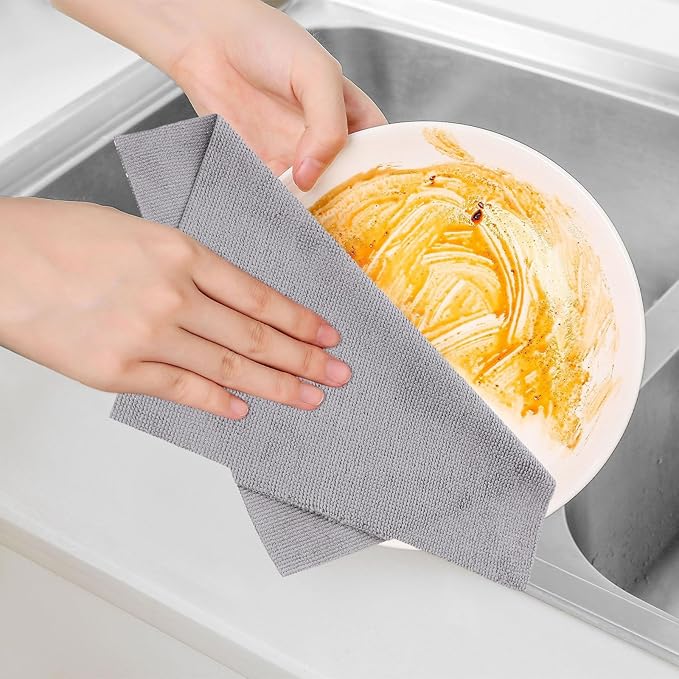 Microfiber Cleaning Cloths Roll 20pcs 25Cm Square Tear-Away Reusable Absorbent Towels for Kitchen and Household Cleaning Gray
