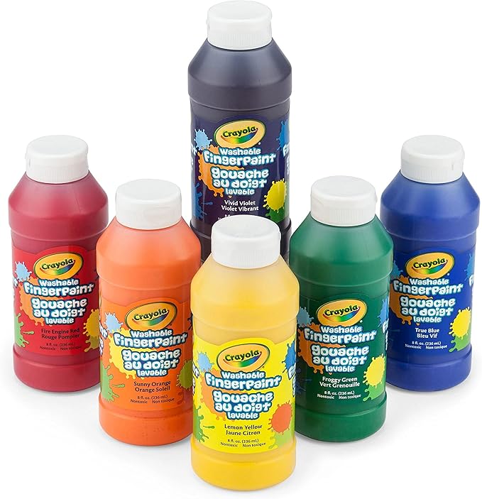 Crayola Washable Finger Paints (6ct), Toddler Paint Set, Nontoxic Finger Paint for Kids, Arts & Crafts Supplies for Toddlers, Teacher Classroom Must Have [Amazon Exclusive]