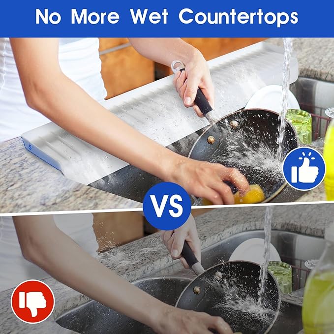 14"x4" Silicone Sink Edge Protector - Splash Guard with Suction Cups & 5° Tilt, Cuttable Edge Guard for Kitchen Sink, Bathroom,Granite & Quartz Countertops(White)