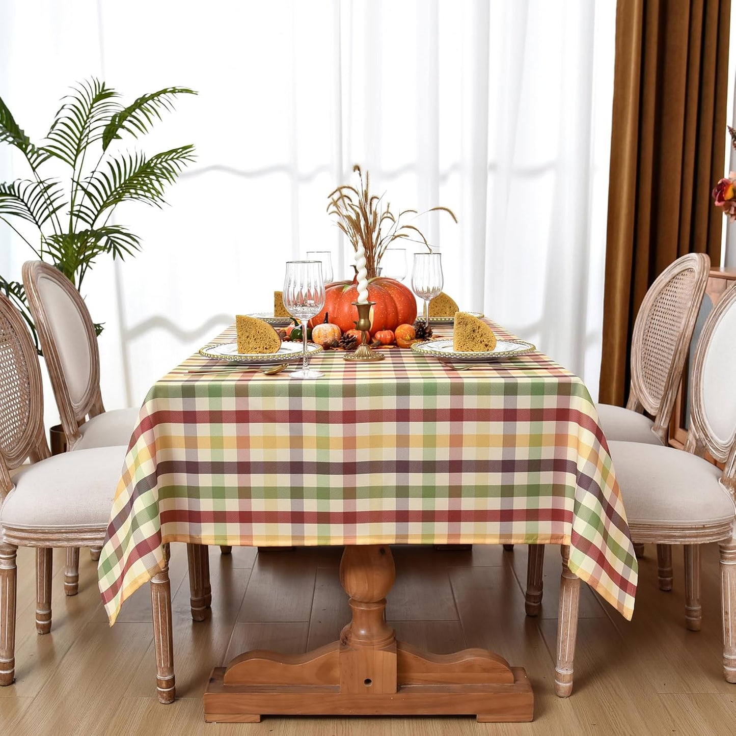 Waterproof Gingham Festive Tablecloth Fabric - Oblong 52x70 Inch Classic Buffalo Tartan Holiday Table Cloth for Outdoor Use - Christmas Tabletop Cover Perfect for Dinner, BBQs, and Parties