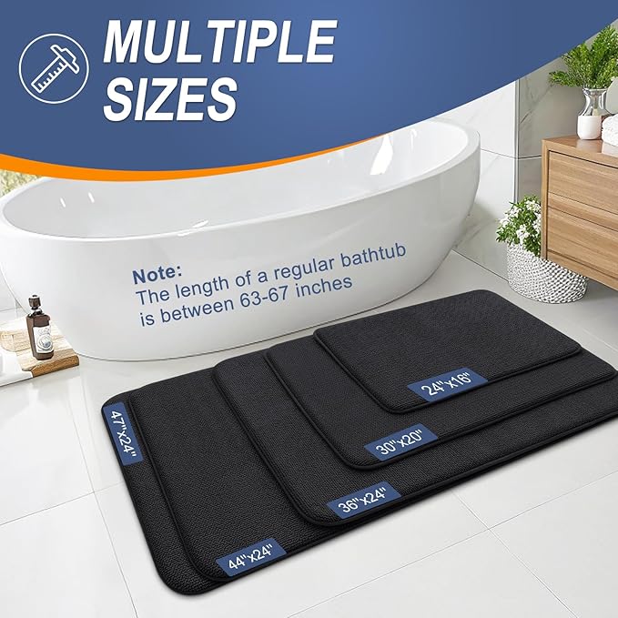 OLANLY Thick Memory Foam Bath Mats Rugs 45x27, Extra Soft Absorbent Bathroom Rug, Quick Dry Bath Mat, Non-Slip, Machine Washable Carpet for Bathroom, Tub and Shower, Home Decor Accessories, Black