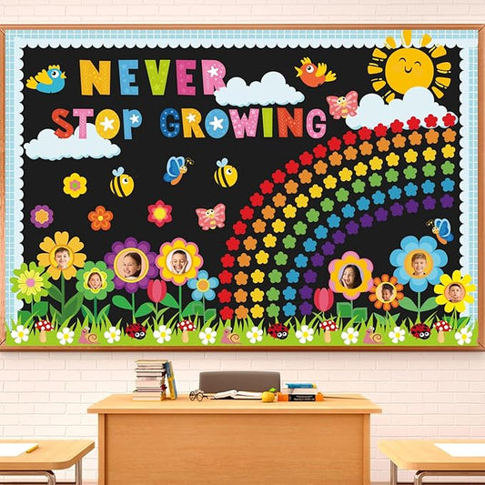 Spring Bulletin Board Decorations - 168Pcs Spring March Classroom Decorations Spring Cutouts with Grass Bulletin Board Borders for Home Chalkboard Wall Door Decor