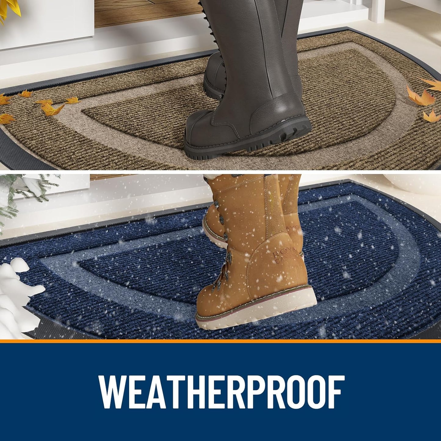 OLANLY Half Circle Door Mat Indoor Outdoor Entrance Welcome, Waterproof All-Season, All-Weather Doormat, Sturdy Natural Rubber, Low Profile, Easy Clean Patio Porch Entryway Mat, 47x32, Grey