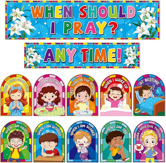 Adduster Sunday School Decorations - When Should I Pray? Prayer Cutouts Classroom Bulletin Board Decor Christian Bulletin Board Set Prayer Cutouts Posters School Classroom and Home Wall Decorations