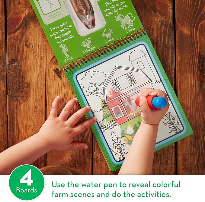 Melissa & Doug Water Wow! Mess Free Coloring Book, Reusable Water-Reveal Activity Pad, On The Farm, Travel Toys, Party Favors, for Toddlers & Kids Ages 3+