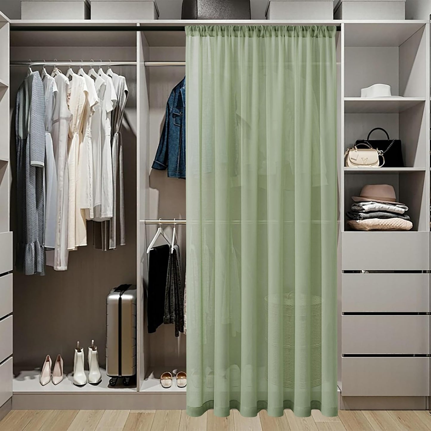 Tollpiz Sheer Door Curtain Closet Linen Textured Curtains Sheer Doorway Light Filtering Voile Patio Door Rod Pocket Curtain French Door, 54 x 72 inches Long, Sage Green, Set of 1 Panel