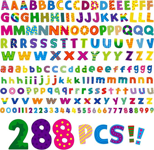 288 PCS Alphabet Combo Set, Bulletin Board Letters Including 78pcs Uppercase Letters, 78pcs Lowercase Letters, 30pcs 0-9 Numbers & Punctuation, Chalkboard Classroom Letters for Home School Room Decor