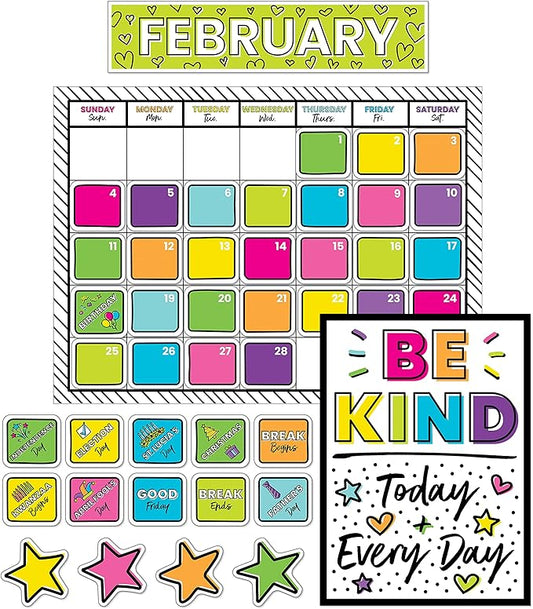 Carson Dellosa Kind Vibes 129 pc Set Wall Calendar, Monthly Headers, Birthdays, Holidays, Number Cover Ups, Motivational Poster, Star Cutouts, and More for Bulletin Board and Classroom Decor