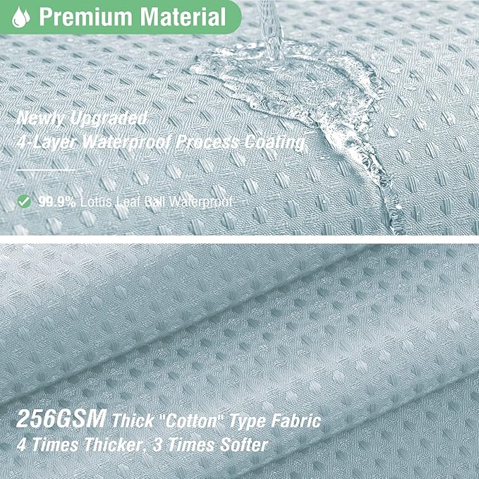 Dynamene Extra Wide Shower Curtain - 180 Inch Wide Waffle Weave Weighted Thick Cloth Bathroom Shower Curtain, Neutral Heavy Duty Hotel Bath Curtain Set with 32 Plastic Hooks, 180x72, Fog Blue