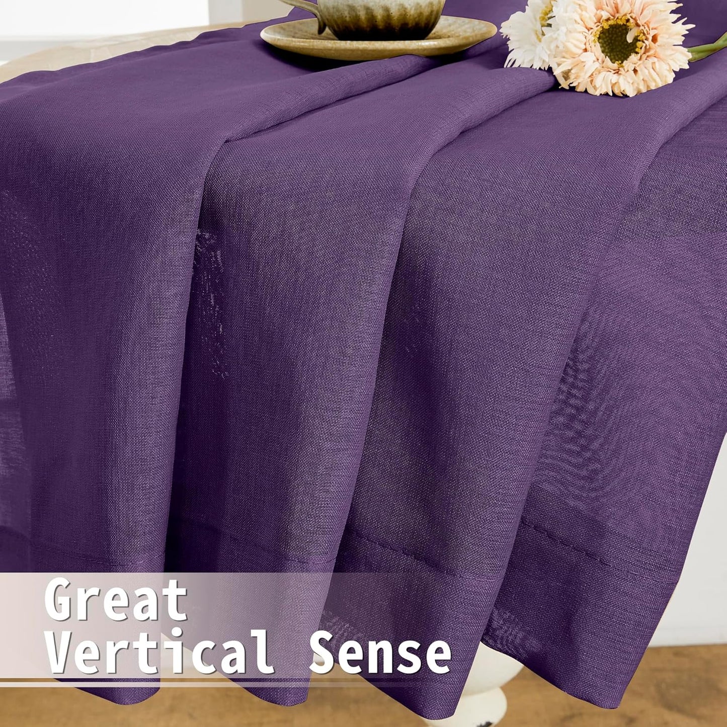 Tollpiz Sheer Curtains Closet Linen Textured Curtain Sheers Doorway Light Filtering Voile Patio Glass Door Rod Pocket Curtains French Door, 54 x 80 inches Long, Royal Purple, Set of 1 Panel