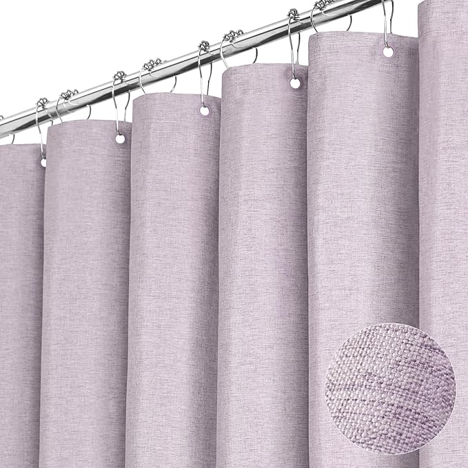 BTTN Extra Long Shower Curtain, 96 Inch Long Linen Textured Heavy Duty Fabric Shower Curtain Set with 12 Plastic Hooks, Tall Decorative Neutral Waterproof Cloth Shower Curtain for Bathroom, Lavender