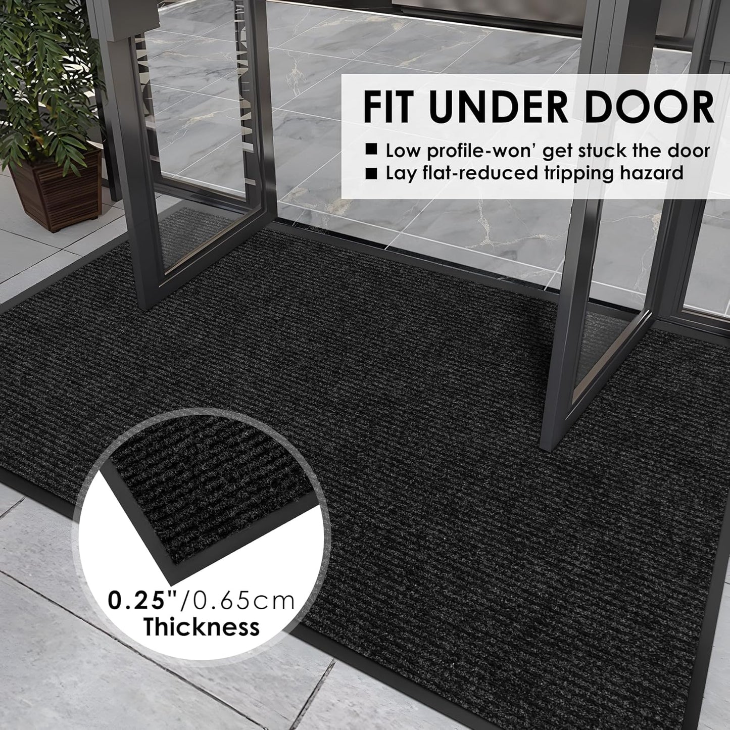 2′ x 5′ Front Door Mat Indoor Outdoor Entrance, Commercial Floor Mat Heavy Duty Dirt Trapper Entryway Doormat, Custom Size Non Slip Rubber Backing Welcome mat, Door Mat for High Traffic Area