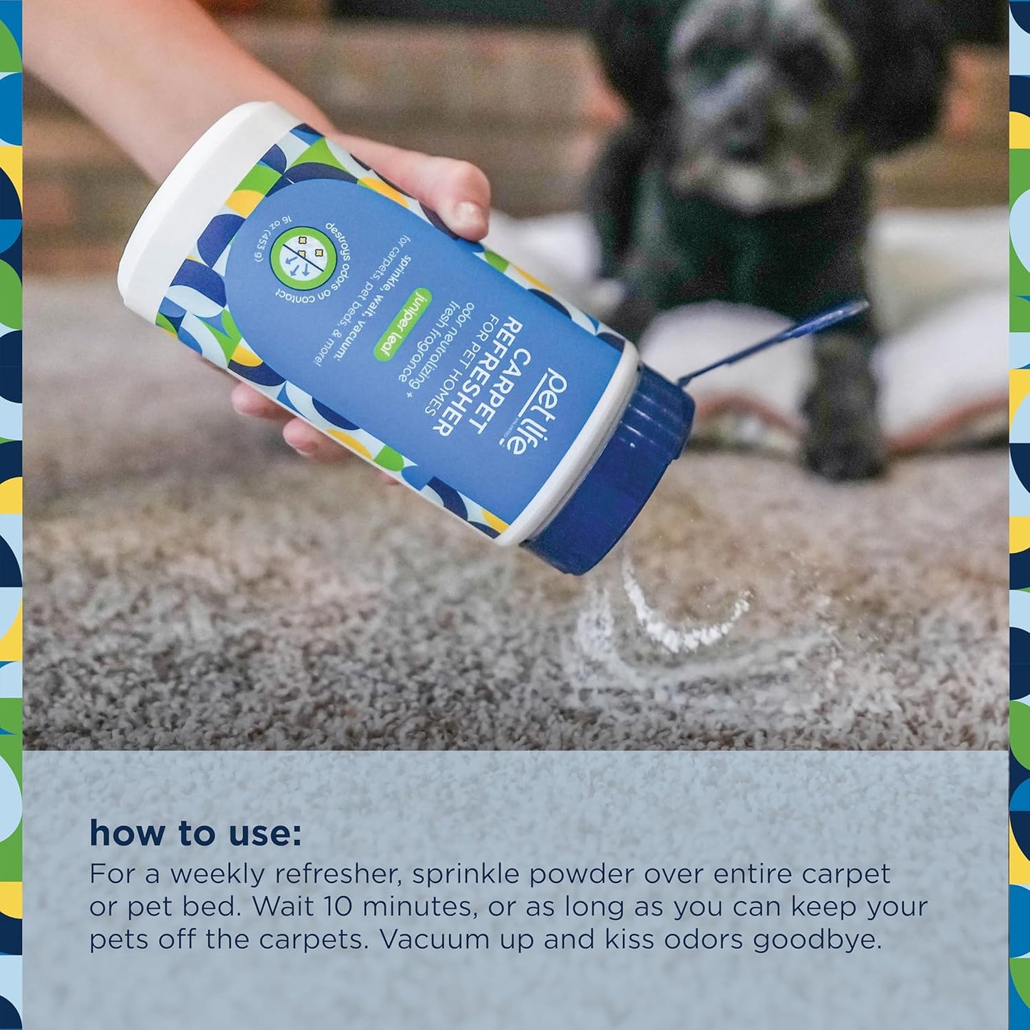 Pet Life Unlimited Carpet Refresher & Deodorizer Powder - Pet Safe, Plant-Based Juniper Leaf Scent, Made in USA - 16oz (Pack of 3)