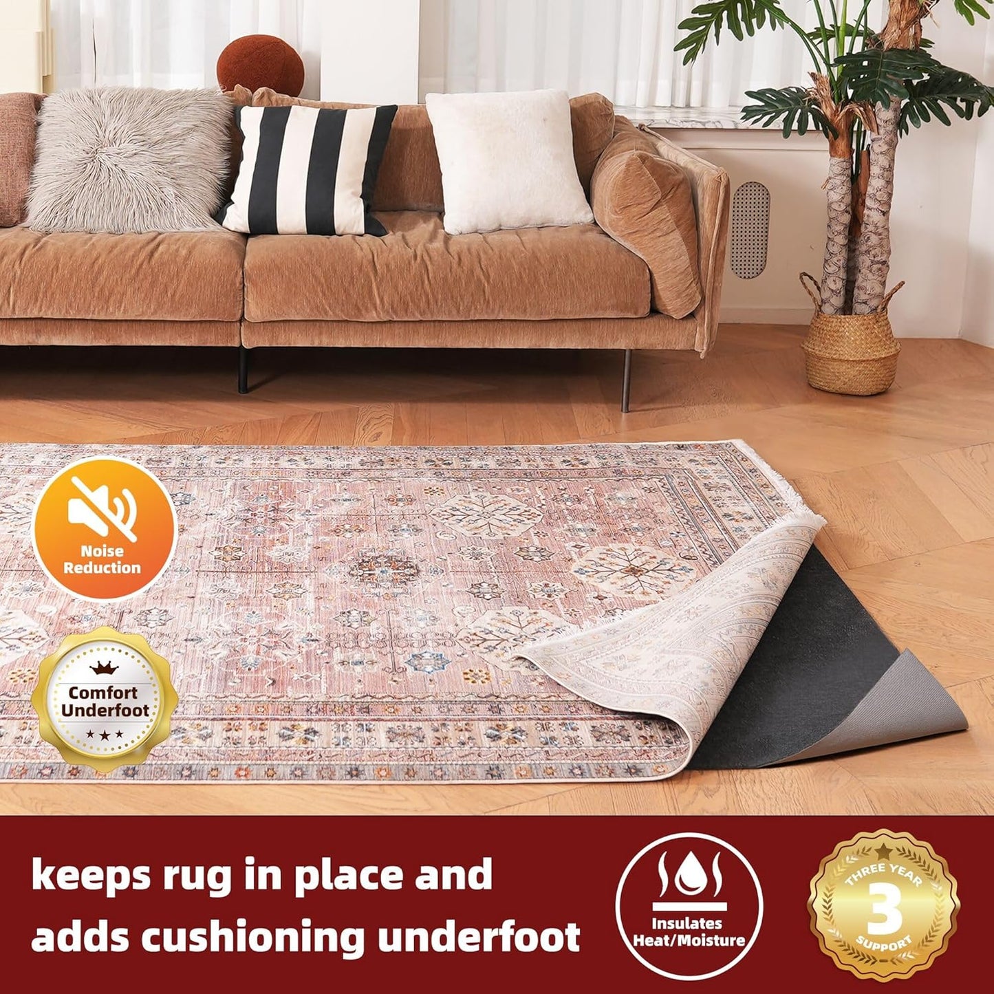 BAGAIL Felt and Natural Rubber Backing Rug Pads 1/8” Thick, Round 6 Feet Non Slip Rug Gripper Keep Rugs in Place, Under Area Rug Protective Cushioned Pads, Carpet Runners, Hardwood Floors Protection