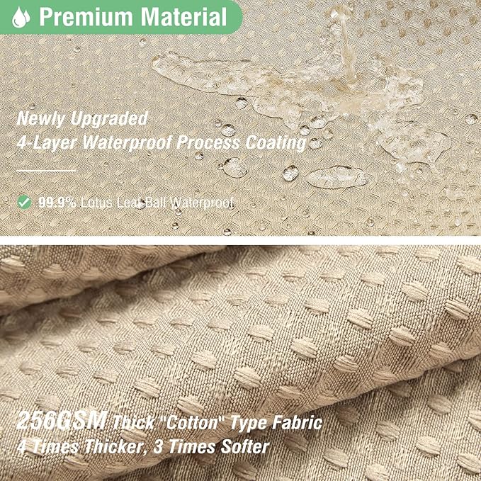 Dynamene Beige Fabric Shower Curtain - Waffle Textured Heavy Duty Cloth Shower Curtains for Bathroom, 256GSM Hotel Spa Luxury Weighted Bath Curtain Set with 12 Plastic Hooks,72x72, Beige/Khaki