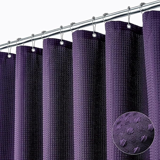 Dynamene Long Fabric Shower Curtain - 78 inch Long Waffle Weave Heavy Duty Cloth Shower Curtains for Bathroom, Neutral Weighted Hotel Spa Luxury Bath Curtain Set with 12 Plastic Hooks,72x78, Purple