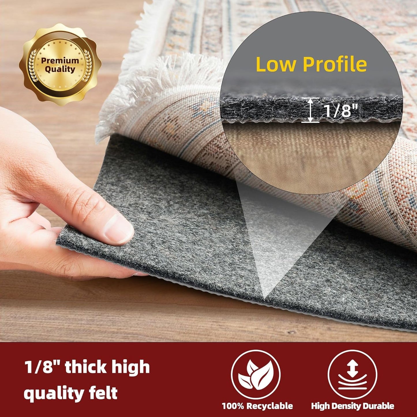 BAGAIL Felt and Natural Rubber Backing Rug Pads 1/8” Thick, 4 x 6 Ft Non Slip Rug Gripper Keep Rugs in Place, Under Area Rug Protective Cushioned Pads, Carpet Runners, Hardwood Floors Protection