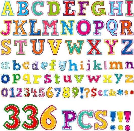 336 PCS Alphabet Combo Set, Large Size Block Letter Uppercase/Lowercase Letters, Numbers & Punctuation, Accents Cutouts for Classroom School Home Room Chalkboard Bulletin Board