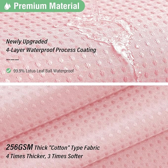 Dynamene Long Fabric Shower Curtain - 78 inch Long Waffle Weave Weighted Cloth Shower Curtains for Bathroom, Neutral Heavy Duty Hotel Spa Luxury Bath Curtain Set with 12 Hooks, 72x78, Pink