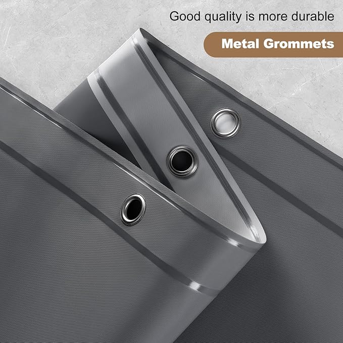 UFRIDAY Dark Grey Extra Long Shower Curtain Liner Premium PEVA 72 x84 inch,Heavy Duty Shower Curtain with 3 Weighted Magnets, Plastic Waterproof Grey Shower Curtains for Bathroom with 12 Hooks