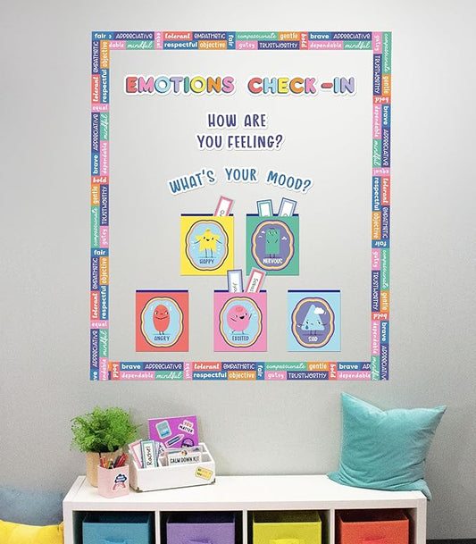 Carson Dellosa Pre-Punched We Stick Together 46-Piece Emotions Check-in Bulletin Board Set, Calming Corner Accents, Feelings Chart, Mood Board and More, Calm Down Corner, SEL Classroom Décor