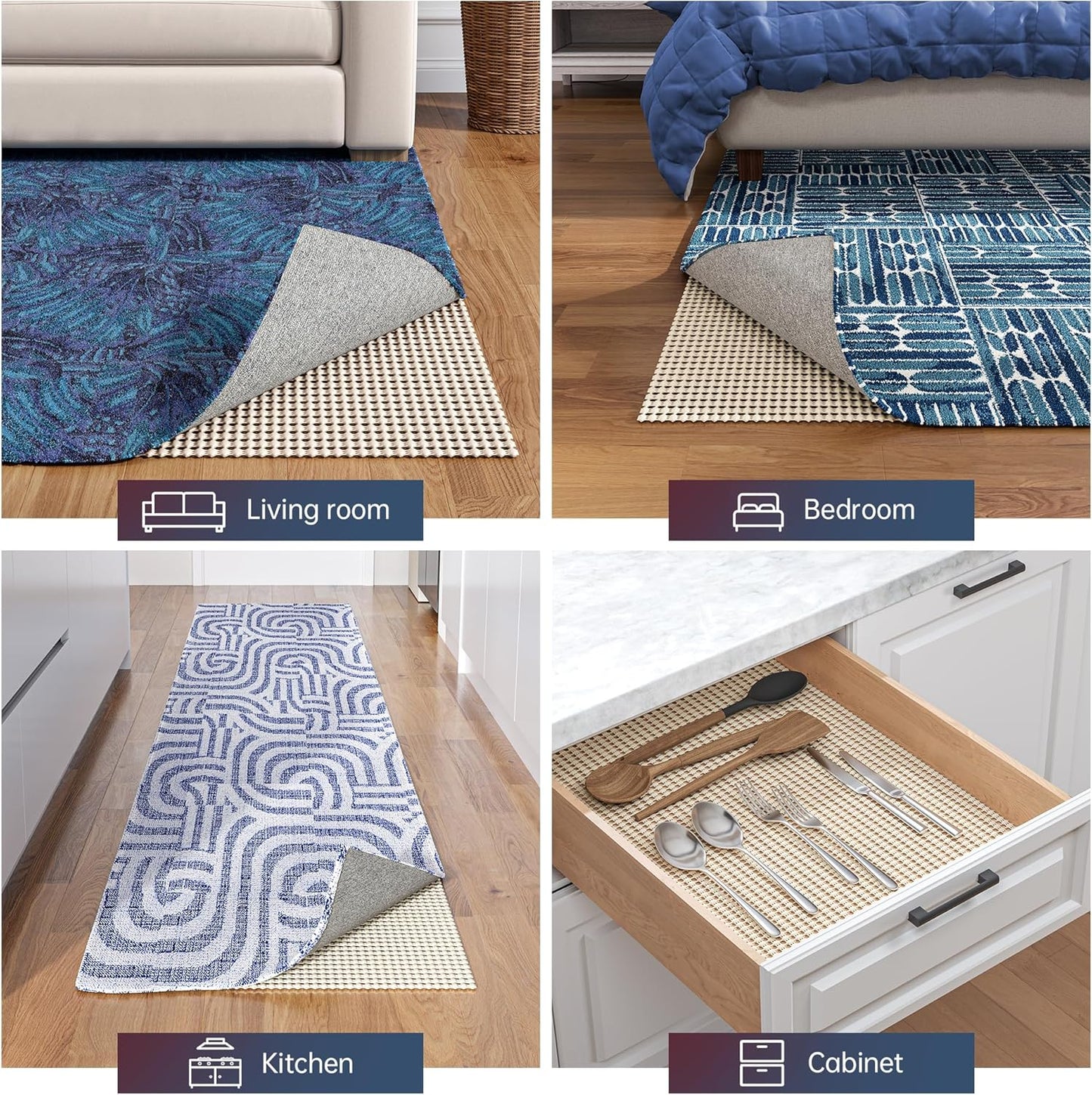 Non-Slip Rug Pad Gripper Round 4 Feet, Anti Skid Mat for Under Area Rugs, Keeps Rugs in Position and Safe, Thick Cushioned Carpet Pad for Hardwood Floors Protection