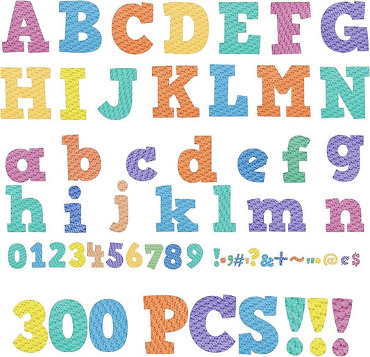 300 PCS Alphabet Combo Set, 4” Block Letters Uppercase/Lowercase Letters, Numbers & Punctuation, Accents Cutouts for Classroom Home School Room Chalkboard Bulletin Board