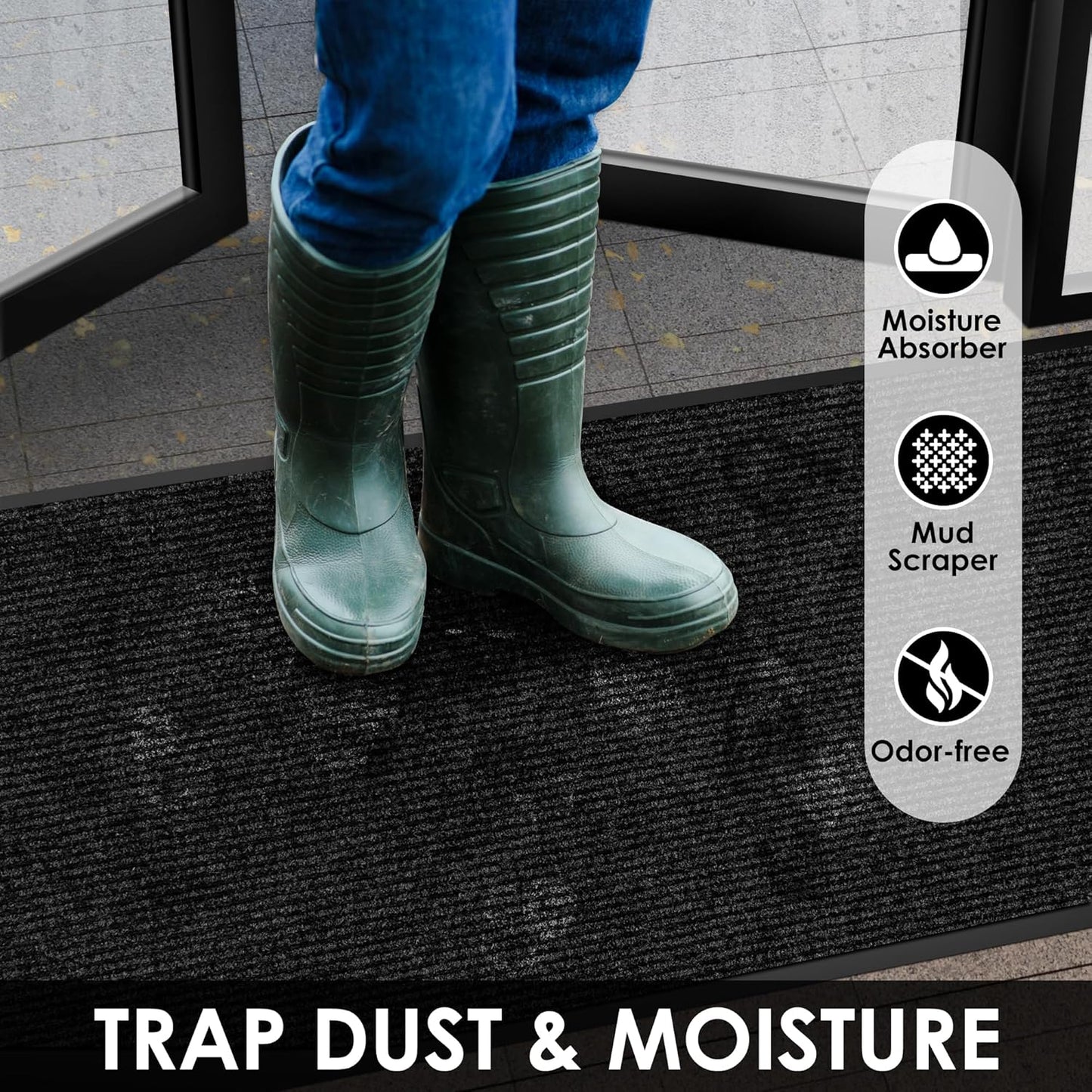 2′ x 5′ Front Door Mat Indoor Outdoor Entrance, Commercial Floor Mat Heavy Duty Dirt Trapper Entryway Doormat, Custom Size Non Slip Rubber Backing Welcome mat, Door Mat for High Traffic Area