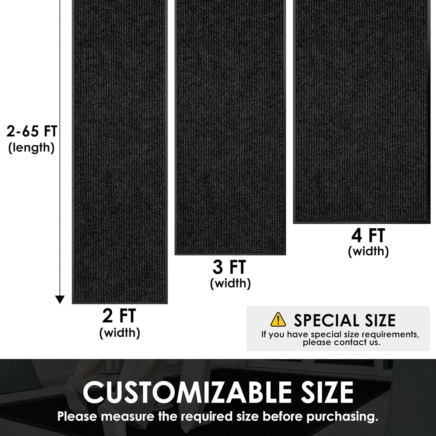 3′ x 49′ Front Door Mat Indoor Outdoor Entrance, Commercial Floor Mat Heavy Duty Dirt Trapper Entryway Doormat, Custom Size Non Slip Rubber Backing Welcome mat, Door Mat for High Traffic Area