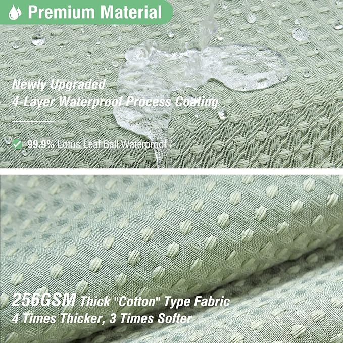 Dynamene Extra Wide Shower Curtain-108 Inch Wide Waffle Weave Weighted Thick Cloth Bathroom Shower Curtain, Neutral Heavy Duty Hotel Bath Curtain Set with 18 Plastic Hooks,108x72, Sage Green