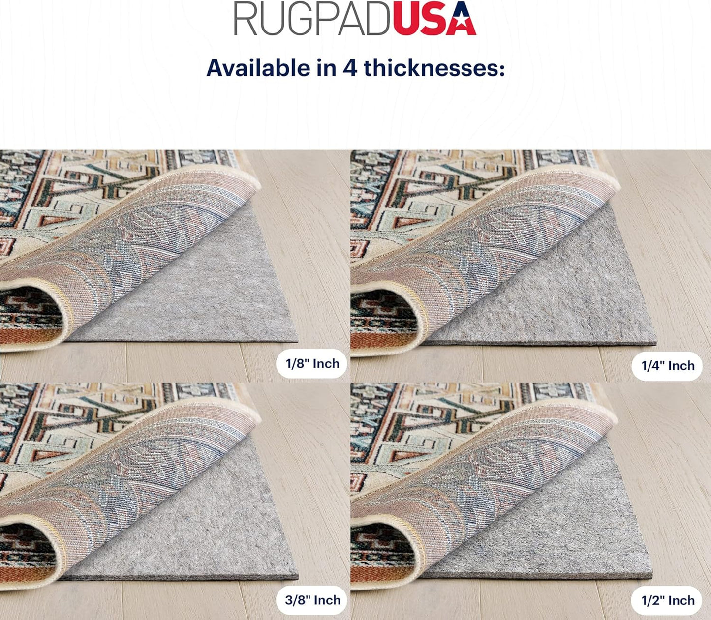 RUGPADUSA - Dual Surface - 6'x8' - 3/8" Thick - Felt + Rubber - Enhanced Non-Slip Rug Pad - Adds Comfort and Protection - for Hard Surface Floors