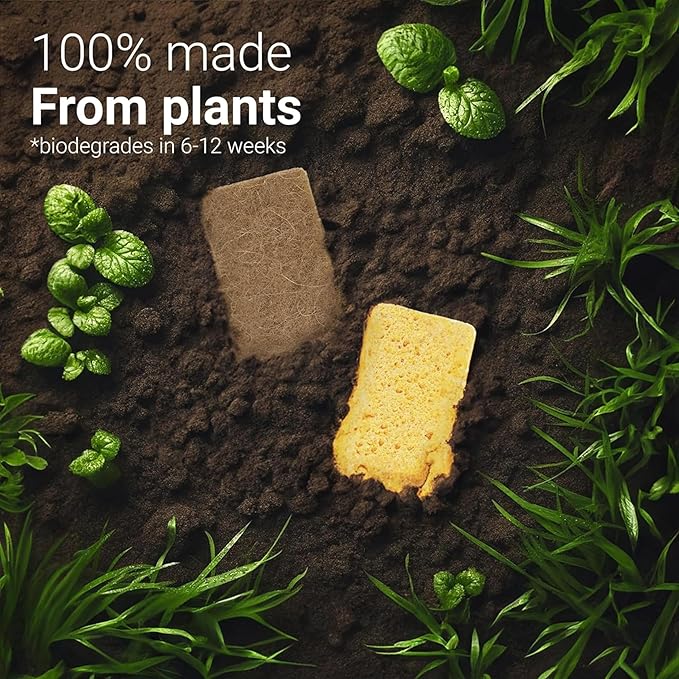 bioGo White 12 Pack Biodegradable Kitchen Sponge - Eco-Friendly, Compostable, Natural Cellulose Dish - Compostable - Biodegradable - Cellulose Sponges Kitchen