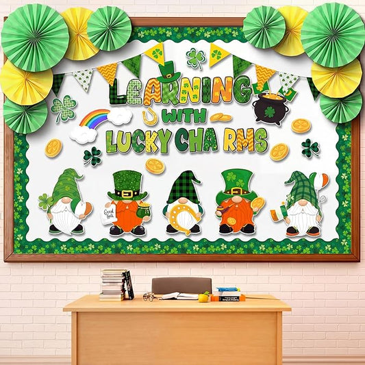 Eersida Spring Bulletin Board Decorations with Paper Fans St Patricks Day 3D Classroom Bulletin Board Christian Easter Flower Bunny Cutouts School VBS Library Church Window Wall Decor(St. Patrick’s)