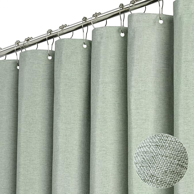 BTTN Fabric Shower Curtain, Linen Textured Heavy Duty Polyester Cloth Shower Curtain Set with Plastic Hooks,Sage Green, 72x78